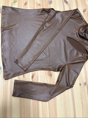 Olivia Jordan Faux Leather Cutout Top in Rich Brown